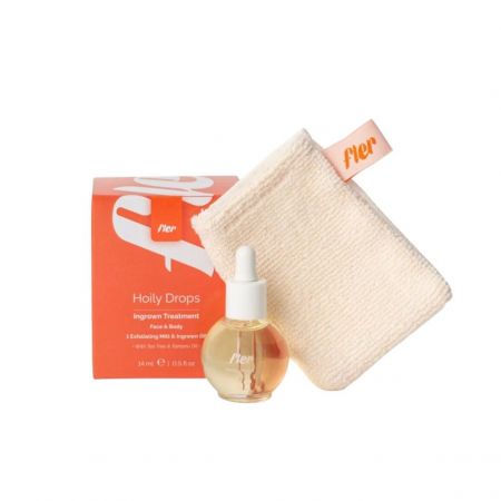 Fler kvapky proti zarastaniu chĺpkov a podráždeniu Hoily Drops s peelingovou rukavicou, 14 ml