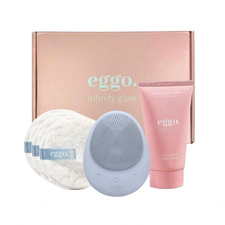 Eggo darčeková sada sonický prístroj + pleťový gél + odličovacie tampóny, Blue