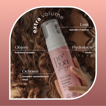 Neboa stylingová pena na vlasy Extra Volume s hrachovými proteínmi, 200ml 