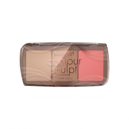 Deborah Milano multifunkčná trio paletka s tvárenkou a kontúrovacími púdrami Contour & Sculpt, 02 dark, 3x4g
