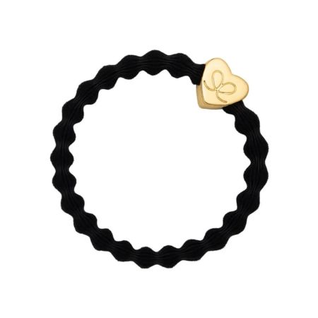 ByEloise gumička do vlasov Plain Gold Charm Gold Heart Black