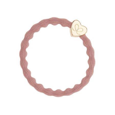 ByEloise gumička do vlasov Plain Gold Charm Gold Heart Champagne Pink