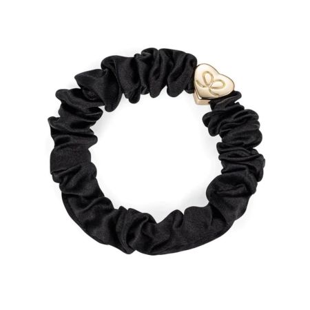 ByEloise gumička do vlasov Gold Heart Silk Scrunchie Black