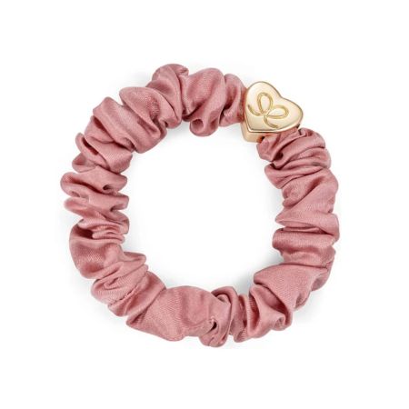 ByEloise gumička do vlasov Gold Heart Silk Scrunchie Champagne Pink