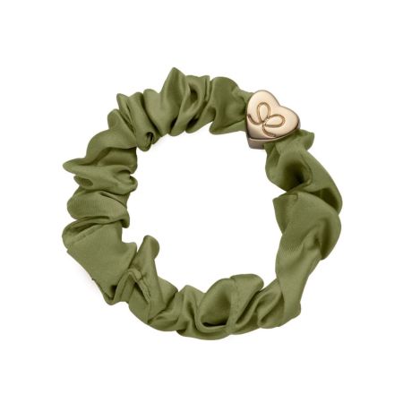 ByEloise gumička do vlasov Gold Heart Silk Scrunchie Olive Green