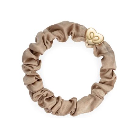 ByEloise gumička do vlasov Gold Heart Silk Scrunchie Sand
