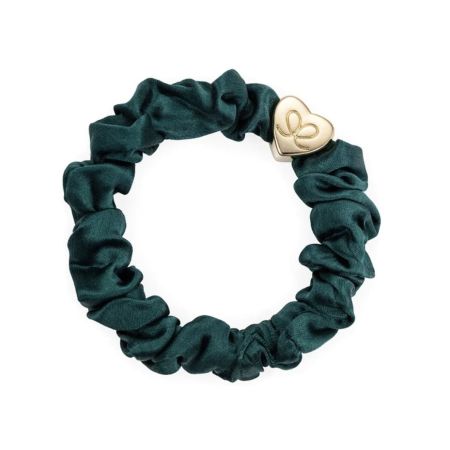 ByEloise gumička do vlasov Gold Heart Silk Scrunchie Chive Green