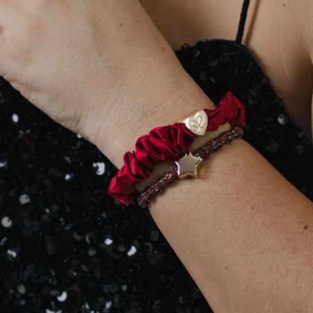 ByEloise gumička do vlasov Gold Heart Silk Scrunchie Burgundy