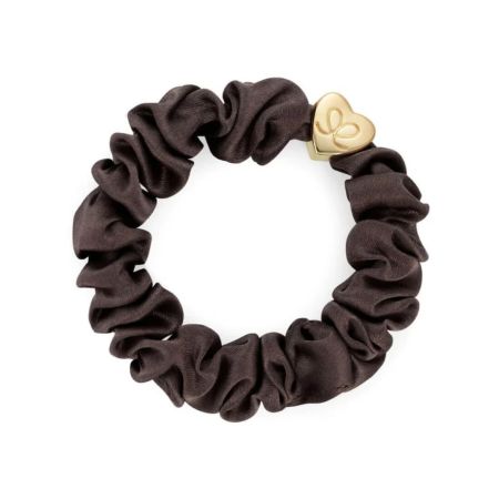 ByEloise gumička do vlasov Gold Heart Silk Scrunchie Mocha