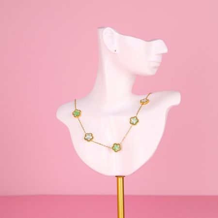 Náhrdelník s kvetinami a tyrkysovou perleťou Stainless Steel - zlatý