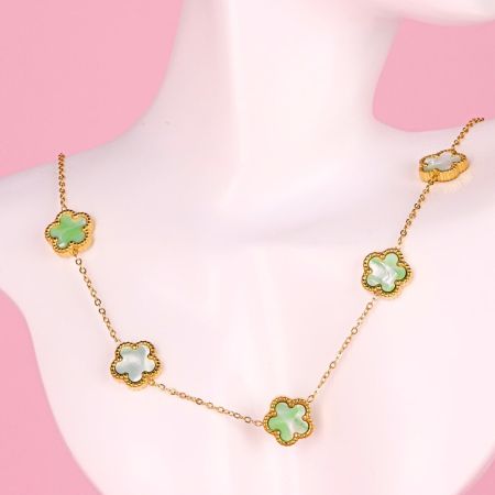 Náhrdelník s kvetinami a tyrkysovou perleťou Stainless Steel - zlatý