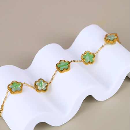 Náramok s kvetinami a tyrkysovou perleťou - zlatý