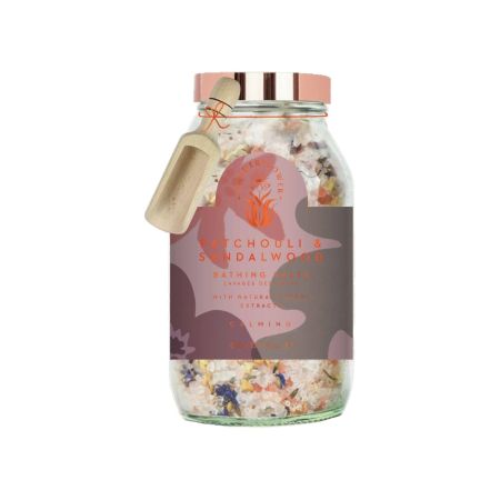 Wanderflower relaxačná kúpeľová soľ Patchouli & Santalové drevo, 400g