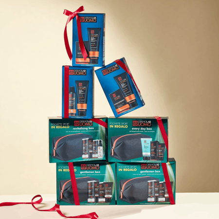 DermoLab UOMO darčekový set pre muža v taštičke, pleťové sérum a očný krém proti opuchom, 2ks