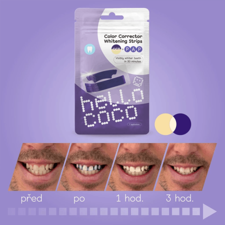 hello coco bieliace pásky na zuby s korekciou farby PAP, Whitening Strips PAP