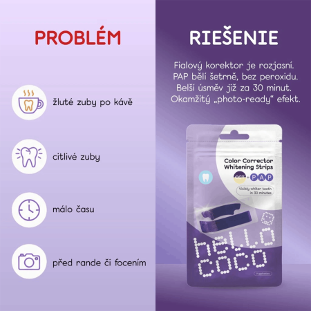hello coco bieliace pásky na zuby s korekciou farby PAP, Whitening Strips PAP