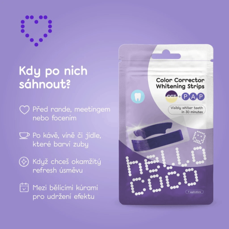 hello coco bieliace pásky na zuby s korekciou farby PAP, Whitening Strips PAP