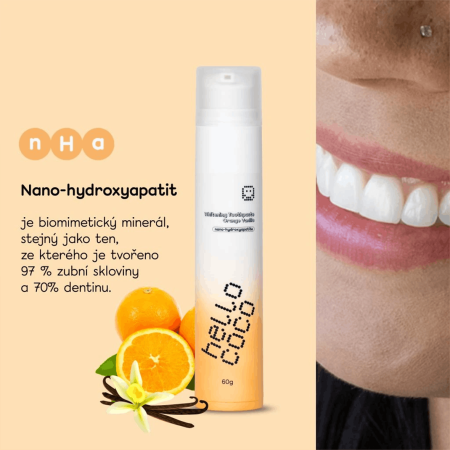 hello coco bieliaca zubná pasta n-HA pomaranč & vanilka, 60g