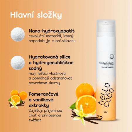 hello coco bieliaca zubná pasta n-HA pomaranč & vanilka, 60g
