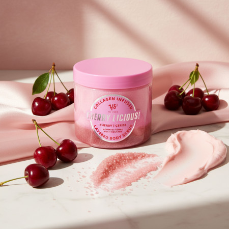 Yes Studio vyživujúci telový peeling s vôňou čerešne, Cherry Licious, 600g