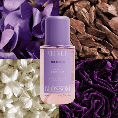 Face Facts voňavá hmla na vlasy a telo, Hair & Body Mist – Velvet Blossom, 240 ml