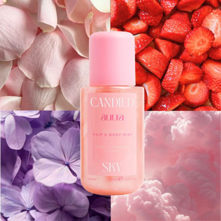 Face Facts voňavá trblietavá hmla na vlasy a telo, Auura Shimmer – Candied Sky, 240 ml