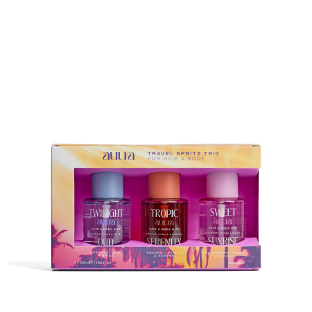 Face Facts darčeková sada voňavých hmiel na telo a vlasy, Auura Travel Spritz Trio, 3 × 50 ml