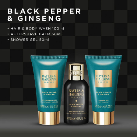 Baylis & Harding darčeková sada pre mužov, Black Pepper & Ginseng Men's Luxury Mini Trio Gift Set, 3ks