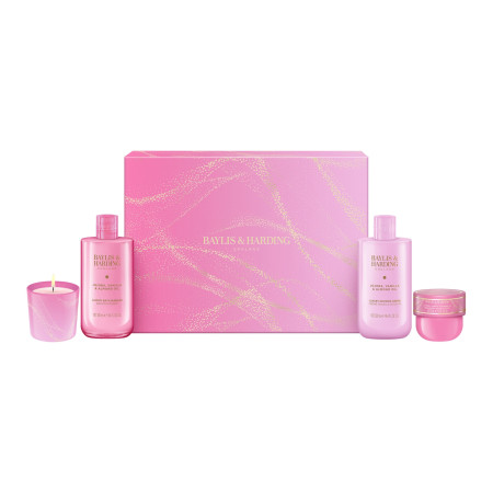 Baylis & Harding darčeková sada Jojoba, Vanilla & Almond Oil Gift Wrapped Candlelit Set, 4ks