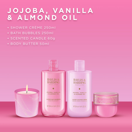 Baylis & Harding darčeková sada Jojoba, Vanilla & Almond Oil Gift Wrapped Candlelit Set, 4ks