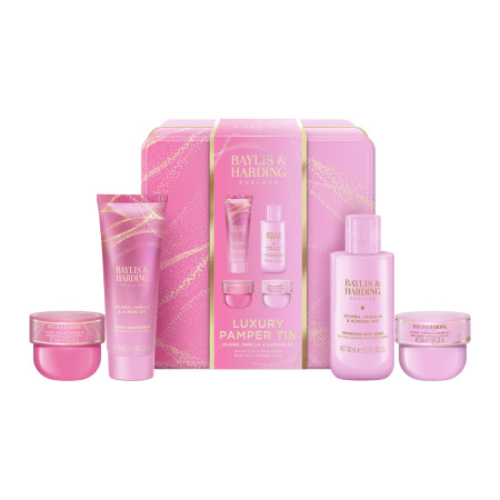 Baylis & Harding darčeková sada, Jojoba, Vanilla & Almond Oil Luxury Pamper Tin Gift Set, 4ks