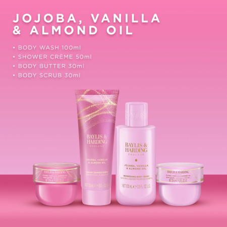 Baylis & Harding darčeková sada, Jojoba, Vanilla & Almond Oil Luxury Pamper Tin Gift Set, 4ks