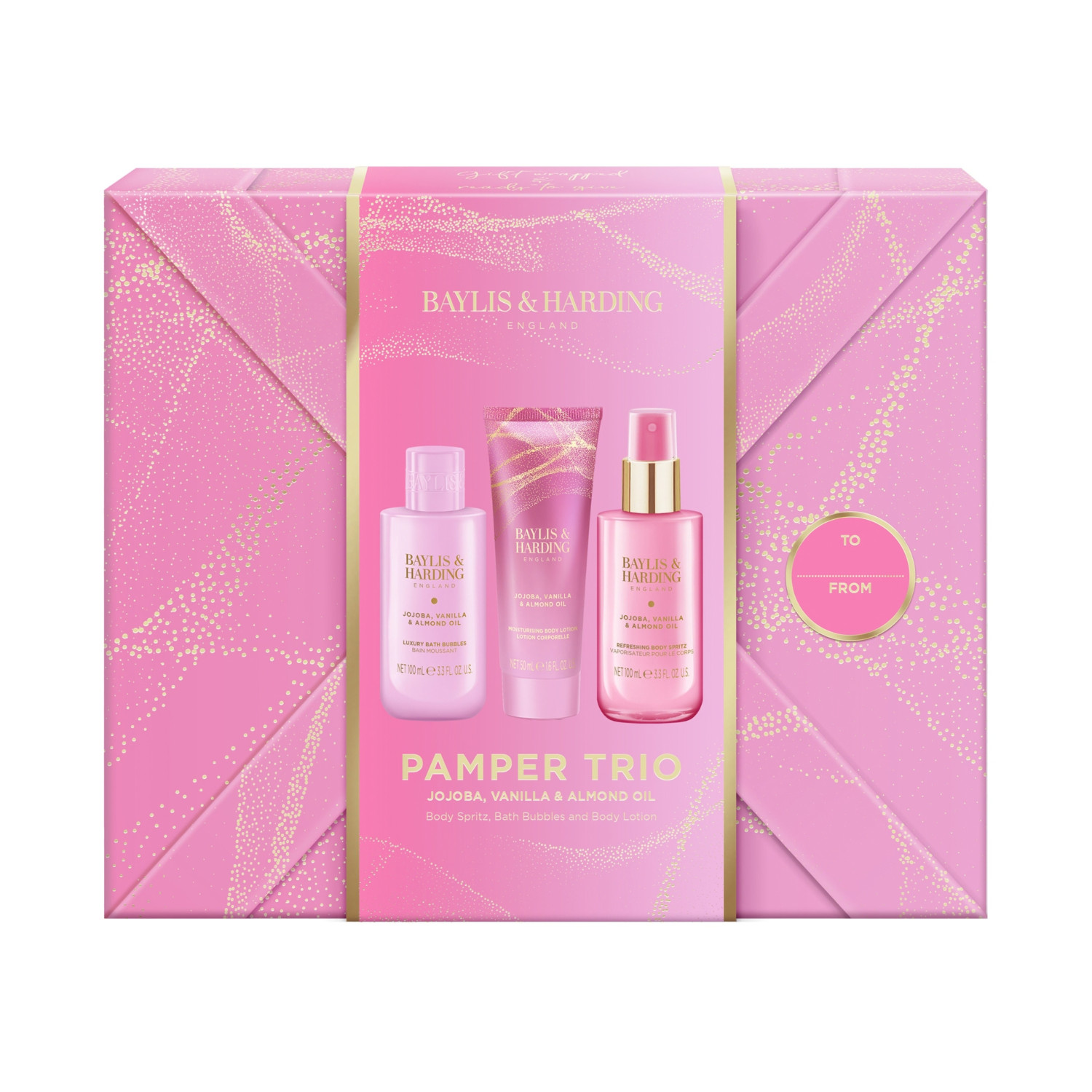 Baylis & Harding darčeková sada, Jojoba, Vanilla & Almond Oil Gift Wrapped Pamper Set, 3ks