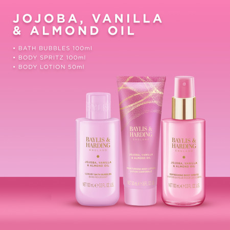 Baylis & Harding darčeková sada, Jojoba, Vanilla & Almond Oil Gift Wrapped Pamper Set, 3ks