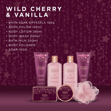 Baylis & Harding darčeková sada, Wild Cherry & Vanilla Luxury Pamper Gift Set, 7ks