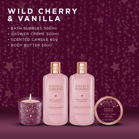 Baylis & Harding darčeková sada, Wild Cherry & Vanilla Gift Wrapped Candlelit Bathing, 4ks