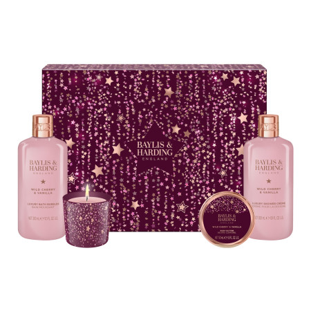 Baylis & Harding darčeková sada, Wild Cherry & Vanilla Gift Wrapped Candlelit Bathing, 4ks