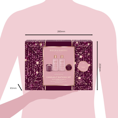 Baylis & Harding darčeková sada, Wild Cherry & Vanilla Gift Wrapped Candlelit Bathing, 4ks