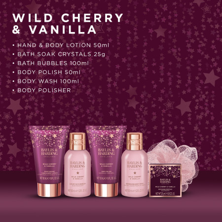 Baylis & Harding darčeková sada, Wild Cherry & Vanilla Luxury Pamper Present Gift Set, 6ks