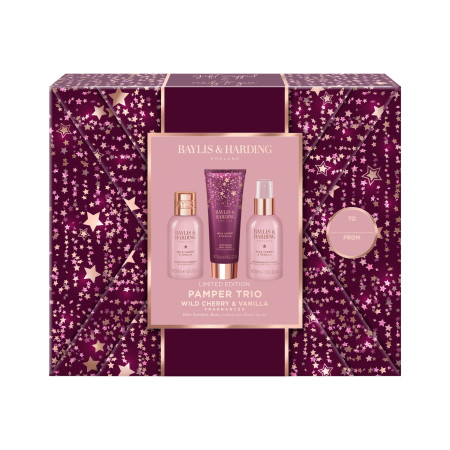 Baylis & Harding darčeková sada, Wild Cherry & Vanilla Gift Wrapped Pamper Trio Gift Set,3ks
