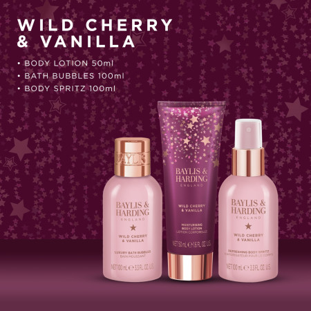 Baylis & Harding darčeková sada, Wild Cherry & Vanilla Gift Wrapped Pamper Trio Gift Set,3ks