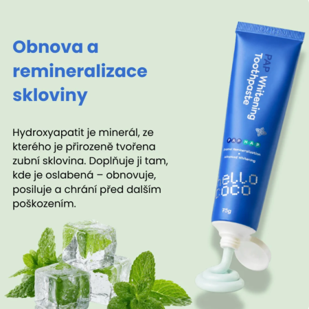 Hello Coco bieliaca zubná pasta bez fluoridu a peroxidu s PAP a hydroxyapatitom, Mäta, 75g